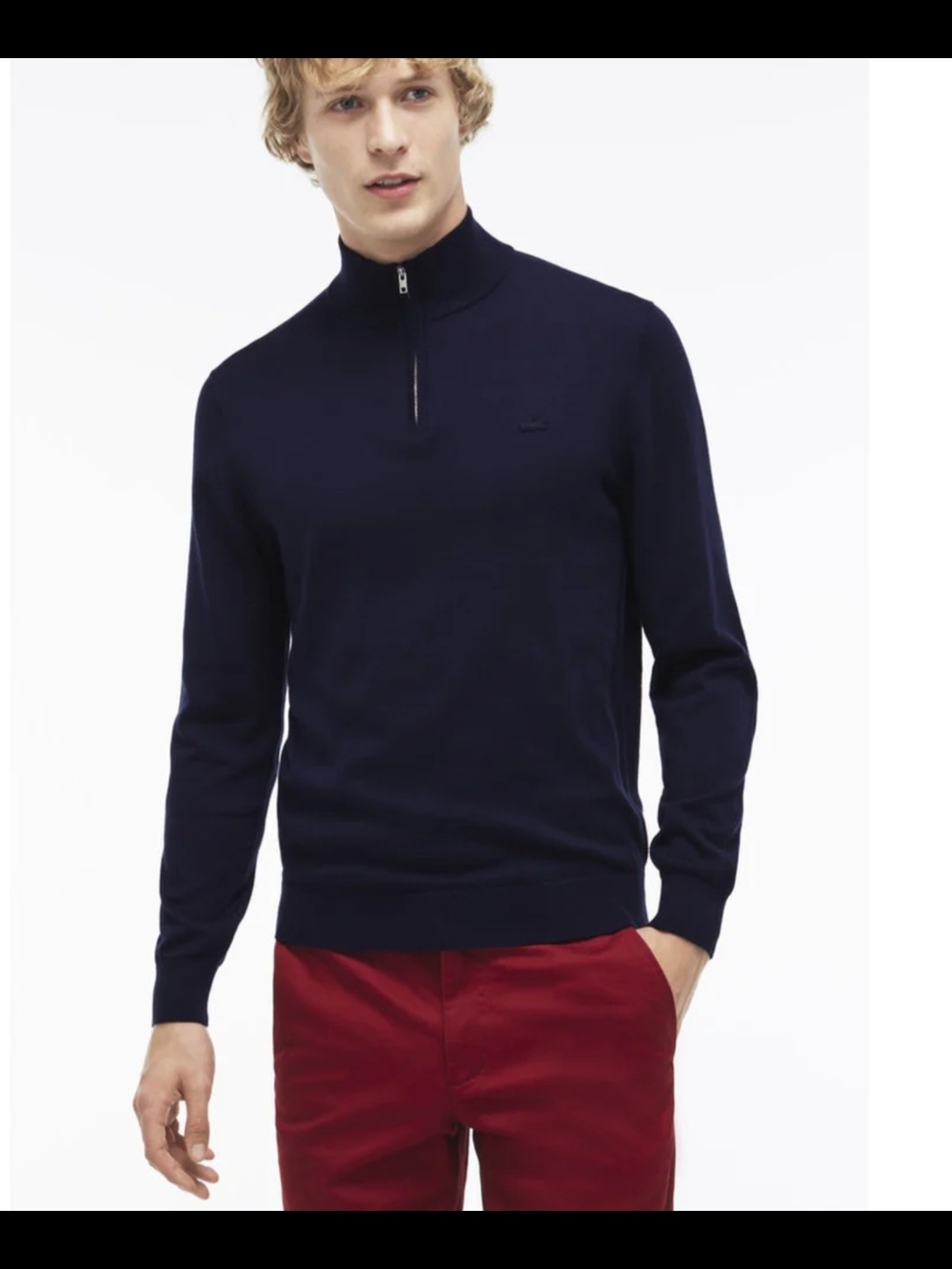 Lacoste Men's Navy Half-Zip Knit Sweater